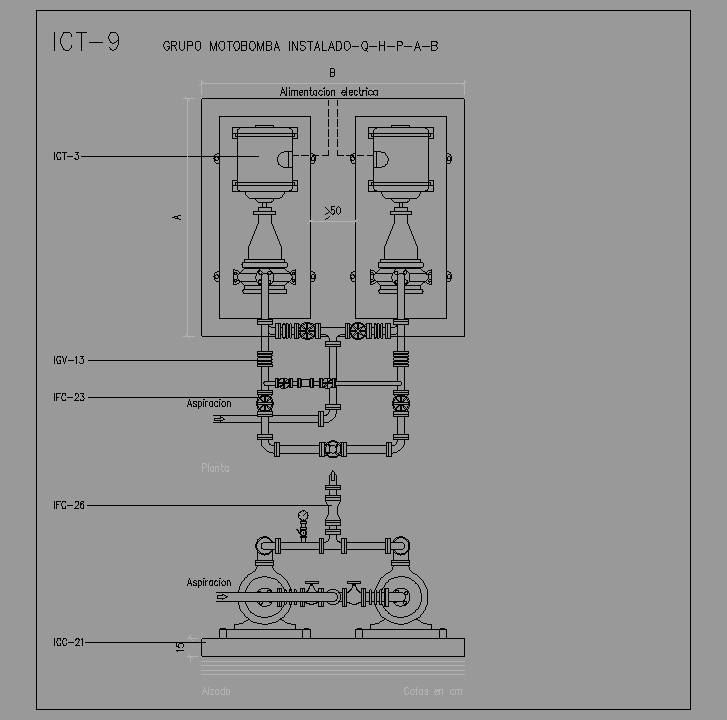 Bloque Autocad Grupo motobomba instalado